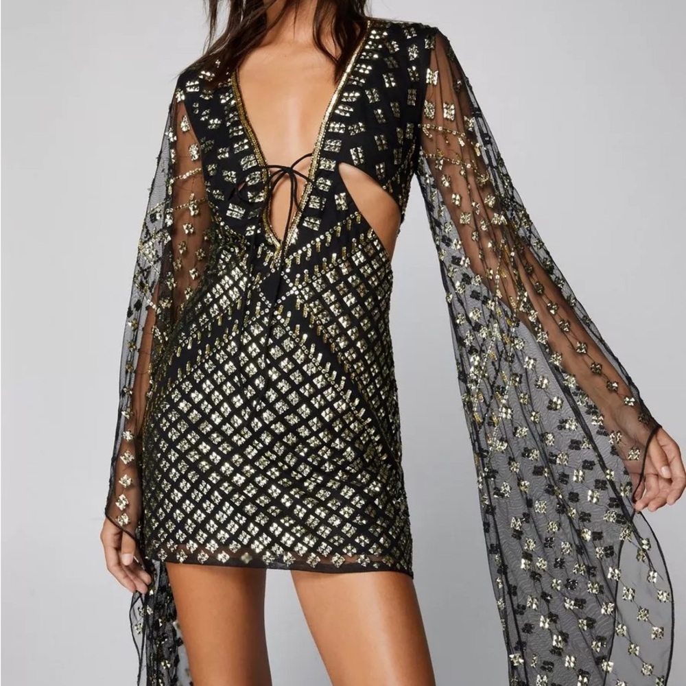 Nasty Gal Flare Sleeve Cut Out Mini Dress